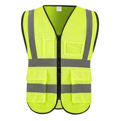 High Visibility Vest Safety Vest with Pockets and Zipper Meets ANSI/ISEA Standard(1 Pack 5 Pack) - color: Yellow-mesh, size: XX-Large