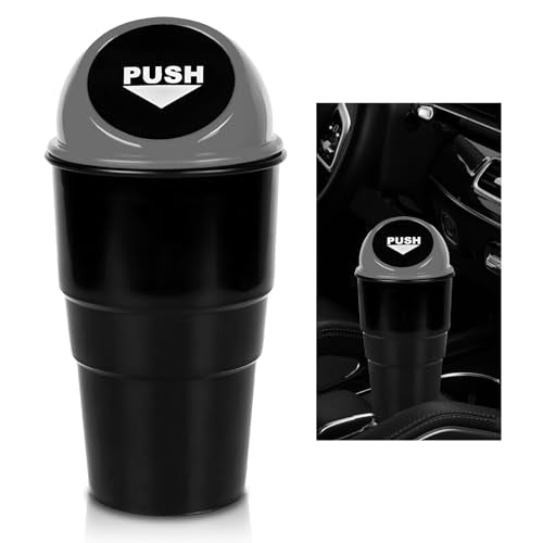 Cup Holder Trash Can for Car, Leakproof Vehicle Back Seat Garbage Can Mini Portable Trash Bin with Lid, Universal Smellproof Cup Holder Garbage Bin for Cars Trucks SUVs (Gray) - color: Gray