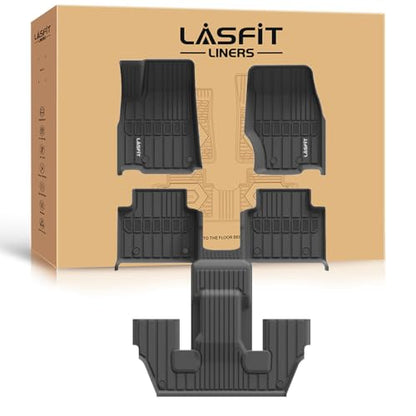 LASFIT Floor Mats for Jeep Grand Cherokee L 2021-2025 2026 (ONLY for 6-Passengers Without Center Console) All Weather TPE Custom Fit Car Mats Floor Liners 1st & 2nd & 3th Row, Black - style: Grand Cherokee L 6-Seat 2021-2026 Floor Mats
