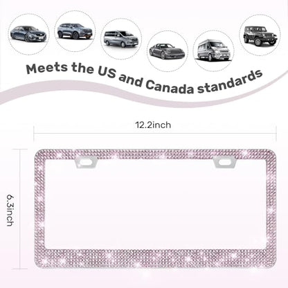 QUANQIUFEI 2 Pack Bling License Plate Frames, Sparkly Rhinestone Diamond Car License Plate Cover for Women, Stainless Steel Car Accessories with Glitter Crystal Caps (Light Amethyst) - color: Light Amethyst