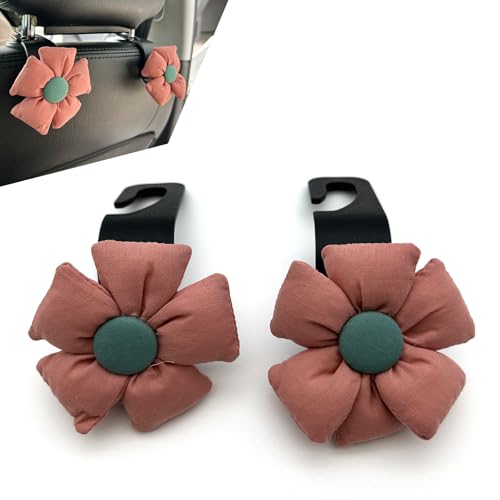 2 PCS Cute Flower Car Seat Headrest Hooks, Multifunctional Headrest Hanger, Universal Automotive Storage Organizer for Handbags Purses (Red) - color: Red