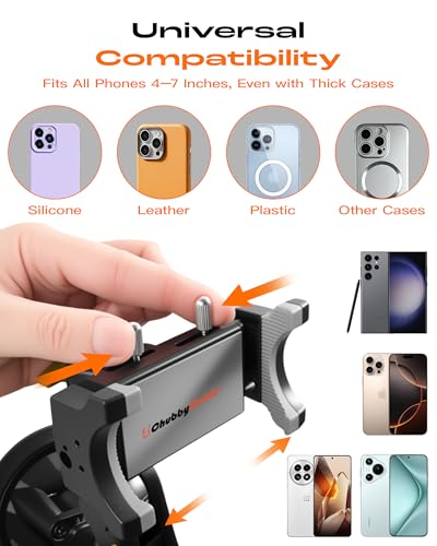 chubbycable ChubbyGrip Car Phone Holder 360° Adjustable Cell Phone Car Mount Ultra-Durable Metal Car Phone Mount for Windshield, Suction Cup Phone Mount for iPhone Samsung All Smartphone, Clamp - color: ChubbyGrip Pro (Clamp)-Orange