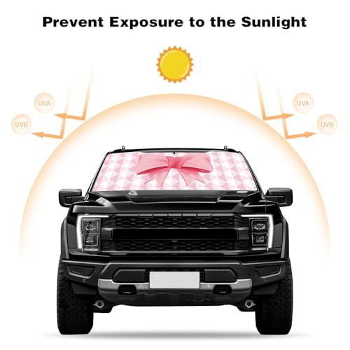Car Windshield Sun Shade, Cute Bow Sun Visor - Wear-Resistant Black Tape, Foldable 59'x27.5'/63''x31.5'' - color: Diamond Bow, size: Small