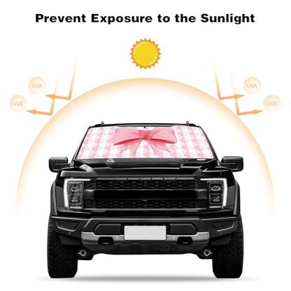 Car Windshield Sun Shade, Cute Bow Sun Visor - Wear-Resistant Black Tape, Foldable 59'x27.5'/63''x31.5'' - color: Diamond Bow, size: Small