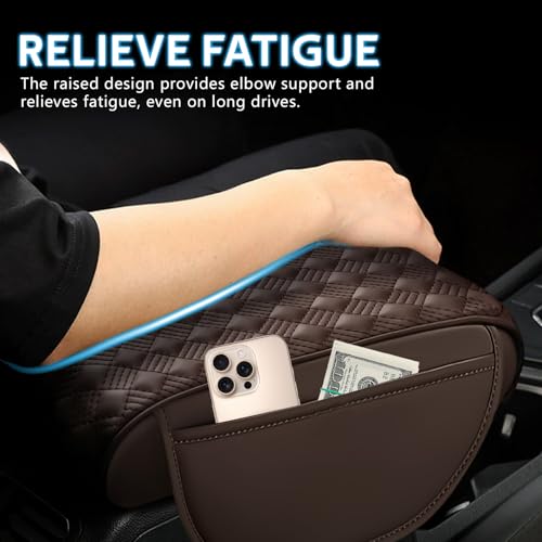 wuyaoyao Car Center Console Cover, 12.2"×8.27"×1.97" Leather Center Console Protector, Auto Armrest Pad with 2 Storage Pocket, Universal Armrest Cover Cushion for Most Cars, Trucks, SUVs (Coffee) - color: Coffee