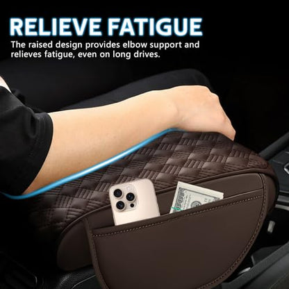 wuyaoyao Car Center Console Cover, 12.2"×8.27"×1.97" Leather Center Console Protector, Auto Armrest Pad with 2 Storage Pocket, Universal Armrest Cover Cushion for Most Cars, Trucks, SUVs (Coffee) - color: Coffee
