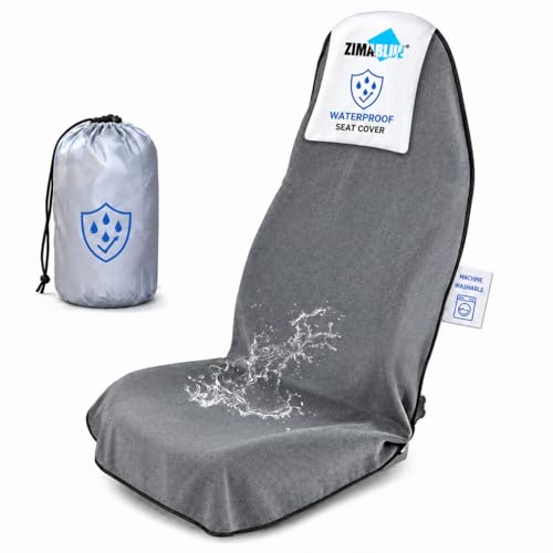 ZIMABLUE 1PC Waterproof Towel Car Seat Cover - 525g Heavy Duty 3-Layer Microfiber Sweat Protector for Bucket Seats - Non-Slip Machine Washable Universal Fit for Gym, Yoga, Beach, Pets & Outdoors-Gray - color: Gray, size: 1 Pack Front Seat
