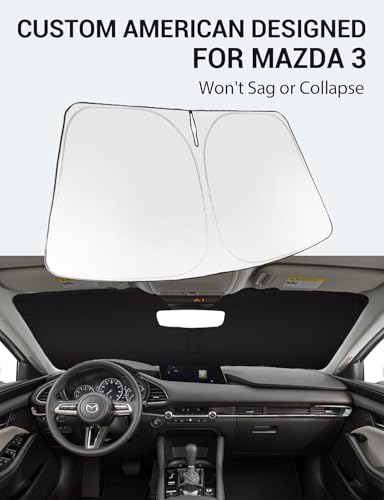Proadsy 2026 Upgrade Windshield Sun Shade Custom Fit Mazda 3 2019-2025 2026 Mazda3 Hatchback/Sedan Front Sunshade Protector Foldable Sun Visor Blocks UV Rays Keep Car Cooler - size: Mazda 3 2019-2026
