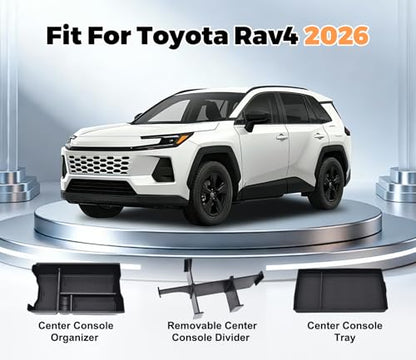 GZSH 3PCS Center Console Organizer for Toyota RAV4 2026+ Accessories (LE/SE/XLE/Woodland/XSE) Center Console Organizer Center Console Pad and Removable Center Console Divider for Toyota RAV4 2026+