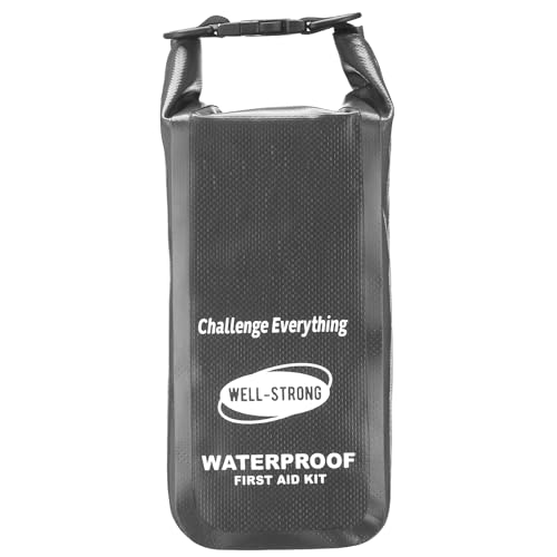 Boat First Aid Kit Waterproof, WELL-STRONG Marine Emergency Kit with Roll Top Dry Bag for Boating Fishing Kayaking – Water-Resistant Contents for Camping & Beach（Dark Grey） - color: Ws011-darkgrey