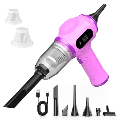 Portable Car Vacuum Cordless Mini Handheld Vacuums Cleaner Rechargeable with LCD Display and Multi-Nozzles, High Power Hand held Cleaners for Car, Home, Office, Sofa, Pet Hair,Keyboard - color: Pink