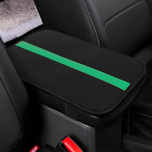 wuyaoyao Car Center Console Cover, 12.6"×7.87" PU Leather Armrest Cover for Cars, Stylish Auto Armrest Cushion Pad, Waterproof Vehicle Arm Rest Protector, Interior Car Accessories (Black+Green) - color: Black+Green