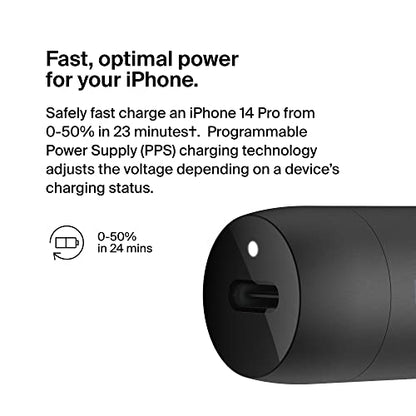 Belkin Boost↑Charge™ 30W Fast Car Charger, Compact Design w/USB-C Power Delivery Port, USB-C to Lightning Cable Included, Universal Compatibility for iPhone 14 Series, iPad, and More - Black - style: Charger + Lightning Cable