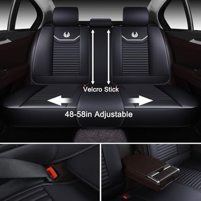 OASIS AUTO Car Seat Covers Full Set Premium Waterproof Full Coverage Faux Leather Luxury Universal Fit for SUV, Sedan, Pick-up Truck, Premium Interior Protectors (OD-008 Black) - color: Black