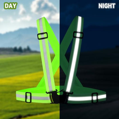 Tenalleys 2 Pack Reflective Vest Running Gear Adjustable High Visibility Reflective Running Safety Vest for Women Men Night Cycling,Hiking, Jogging,Dog Walking - color: Green