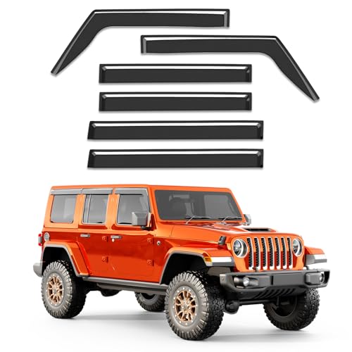 6pcs Out-Channel Window Rain Guards Fit for 2018-2026 Jeep Wrangler JL/2020-2026 Jeep Gladiator, Window Visors Vent Visors Vent Shades Wind Deflector Dark Smoke Car Tape-on 6-pcs with Thicker - size: Fit for 2018-2025 Wrangler JL/2020-2025 Gladiator