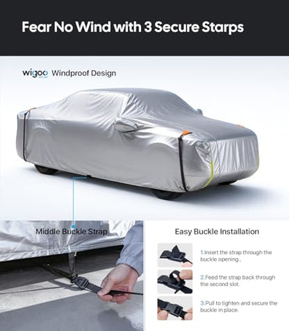 Wigoo GMC Sierra 1500 2500 3500 Truck Car Cover Accessories 2019-2026, Custom Fit Waterproof All Weather Outdoor Pickup Cover, Windproof UV Rain Snow Dust Protection, Door Zipper, Reflective Strips - size: for GMC Sierra 1500 2500 3500 (2019-2026)