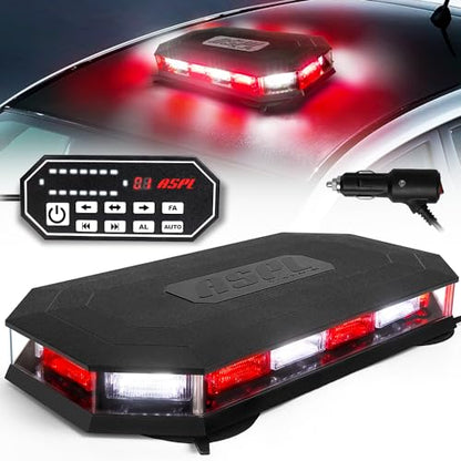 ASPL 16.5 Inch Roof Top Beacon Emergency Strobe Light With Controller - 56 LED Magnetic Warning Caution Bar for Traffic Hazard Plow - Trucks Vehicles Construction Snowplow (Red/White) - color: Red/White