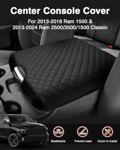 Shademax Center Console Cover for 2013-2018 Ram 1500 & 2013-2024 Ram 2500/3500/1500 Classic Accessories Armrest Cover Cushion Pad for Jump Seat Console Leather Armrest Seat Box Console Lid Protector - size: for Dodge Ram 1500&Ram 2500/3500/1500 Classic