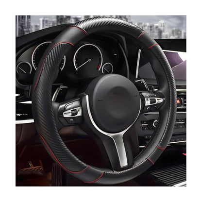Car Steering Wheel Cover, 15 inch Carbon Fiber Microfiber Leather Elastic Steering Wheel Protector, Breathable Anti-Slip Comfortable Steering Wheel Covers for Most Cars (Black) - color: Black