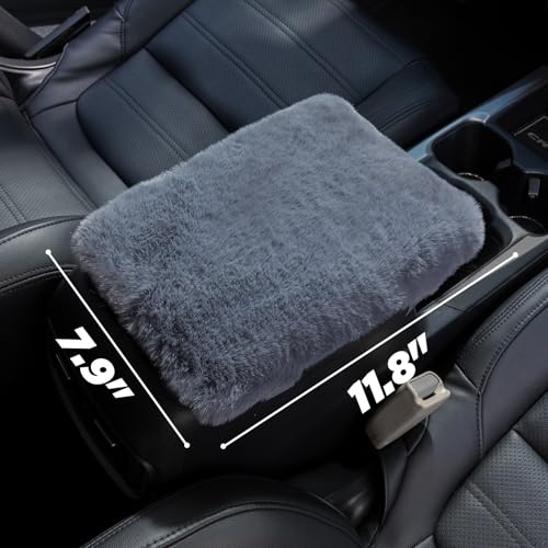 SEG Direct Auto Center Console Cover, Furry Car Armrest Cover, Soft Fluffy Middle Console Pad, Car Armrest Seat Box Cover for Women Men, Universal Fit for Most Vehicle, SUV, Truck, Car (Blue Gray) - color: Blue Gray
