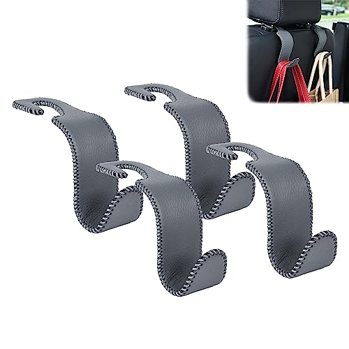 Amooca Car Seat Headrest Hook Universal Vehicle Storage Hanger Leather with Metal Car Seat Back Organizer for Handbag Purse Coat Grey 4 Pack - color: Gray, size: 4 Pack