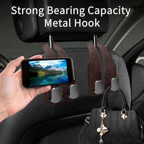 Car Seat Headrest Hooks for Purses and Bags, 2 Pack Bag Purse Holder for Car With Double Metal Hooks, Car Purse Hanger, Headrest Back Seat Handbags Hook Cute Hanging Accessories, Brown - color: Brown 2pcs