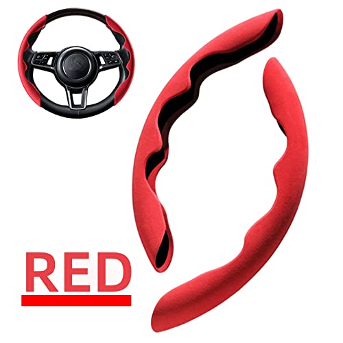 New Fluffy Anti-Skid Steering Wheel Cover Segmented Protector Safe and Non Slip Car Accessory and Durable Easy to Install for Steering Wheels of Universal Fit 99% Car (Suede Material Red) - color: Suede material Red