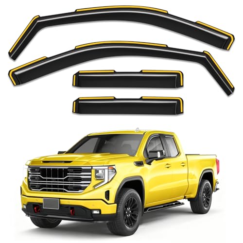 in-Channel Window Rain Guards Fit for Chevy Silverado GMC Sierra 1500 2019-2026 Double Cab Rain Guards Extra Durable Side Window Deflectors Truck Vent Visors Vent Shades Car Accessories - size: Fit for 2019-2026 Silverado/Sierra 1500 Double Cab