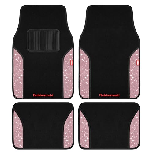 Rubbermaid Bling Car Mats, Carpeted Floor Car Mat with Faux Leather & Built-in Heel Pad, Two-Tone Car Rug Floor Mats, Stylish Carpeted Floor Mats for Cars, Trucks & SUVs Glitter Pink Color - color: Glitter Pink