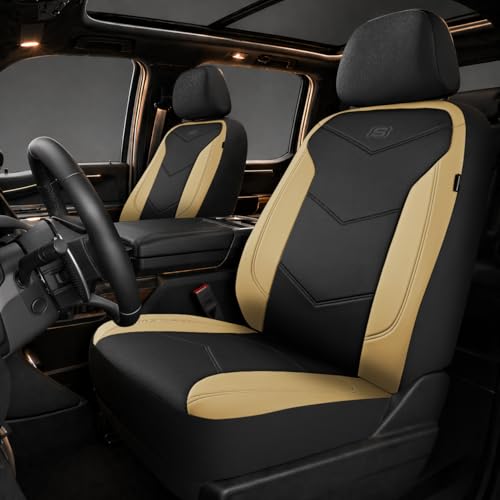 Skechers Memory Foam Seat Covers,Leather Car Seat Covers, Ultimate Comfort & Support Front Seat Covers Airbag Compatible, Automotive Universal Fit Most for SUVs, Vans, Sedans, Cars, Trucks,Beige - color: Black and Beige, size: Two Front Seats