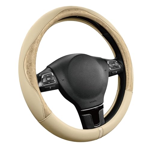 PIC AUTO Steering Wheel Cover, Gold Patterned Leather Patchwork Design, Universal Fit 14.5"–15.5", Anti-Slip, Odor-Free, Soft PU Grain Leather, Durable Grip Car Accessory for Girls & Women - color: Gold