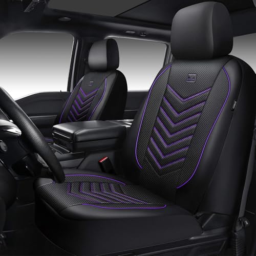 CAR PASS 3D Foam Mesh Leather Car Seat Covers Front Seats, Breathable Front Seat Cover for Cars, Comfortable Universal Fit for SUV Truck Sedan Automotive Anti-Slip Airbag Compatible, Black and Purple - color: Black Purple, size: Two Front