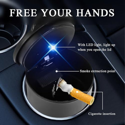 Yourkar Car Ashtray with Lid, Automotive Ashtray with Lid Smell Proof, Smokeless Cigarette Ashtray Holder Cup with LED Blue Light for Most Vehicles, Universal Car Accessories - color: With Light