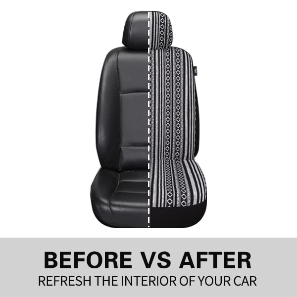 Pariitadin Baja Saddle Blanket Car Seat Covers Front Set with Seat Belt Pads, Washable Breathable Striped Woven Cloth Seat Covers for Cars, Universal Fit Most Cars, Airbag Compatible, Black/White - color: Black/White, size: Front Pair
