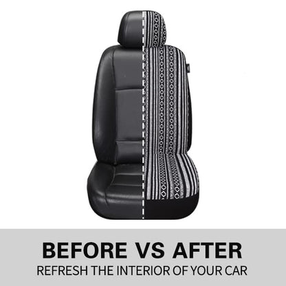 Pariitadin Baja Saddle Blanket Car Seat Covers Front Set with Seat Belt Pads, Washable Breathable Striped Woven Cloth Seat Covers for Cars, Universal Fit Most Cars, Airbag Compatible, Black/White - color: Black/White, size: Front Pair