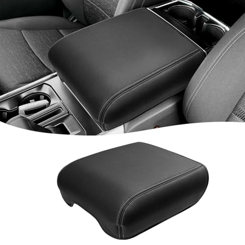 Center Console Cover for 2021-2026 Ford F150 Accessories, Vinyl Leather Middle Armrest Cusion Protector, Anti-Scratch, Black Gray Stitches, Bucket Seat Only(not for Work Station) - size: Bucket Seat, 2021-2026 F150, Gray Stitch