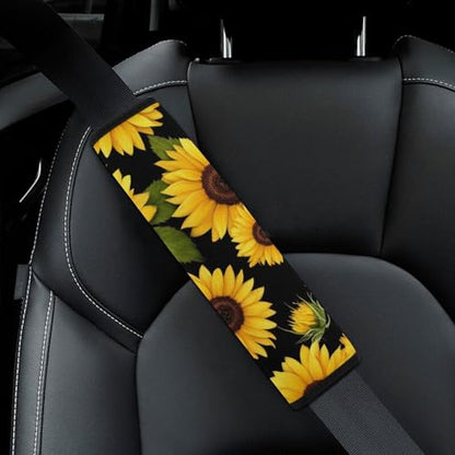 Men's Car Belt Covers 2PCS Fashion Cushion Pad Car Shoulder Strap Harness Pad Floral Black Yellow Flowers Sunflower - color: Color856