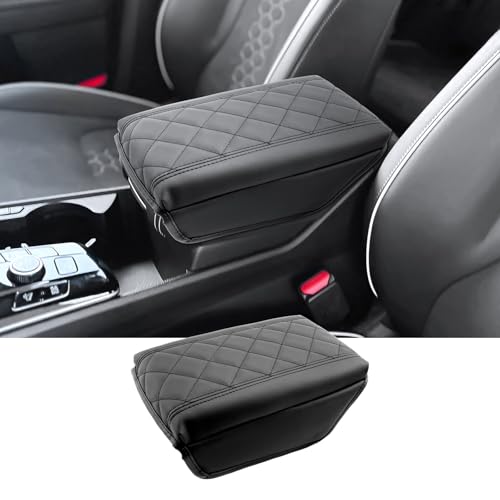 2025 2026 Sportage Console Cover for Kia Sportage (LX/EX/X-Line/SX/SX Prestige/X-Pro/X-Pro Prestige), Waterproof &Cushion Leather Armrest Cover 2026 2025 Sportage Hybrid Accessories - Padded - color: Black - B