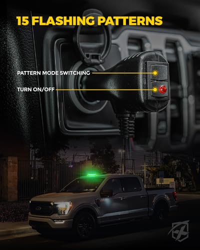 Xprite Upgraded 12" 72LED Rooftop Mini Strobe Lights, Emergency Safety Flashing Beacon Light Bar with Magnetic Base for 12V-24V Construction Vehicles, Trucks, Snow Plow, Postal Car (Green) - color: Green