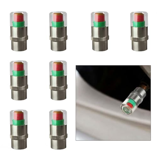 Car Tire Pressure Monitor Valve Stem Caps, 3-Color Eye Alert Valve Stem Caps Sensor Indicator, 2.4Bar 36PSI Tire Pressure Gauge Valve Caps for Cars, SUVs, Trucks, Motorcycles, Bicycles (Silver-8PCS) - color: Silver-8PCS