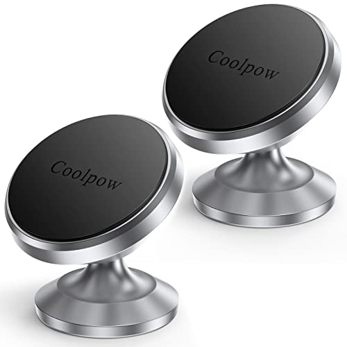 Coolpow【2 Packs 】Magnetic Phone Holder for car【Strong Magnet】phone holders for your car phone holder Mount for Car【4 Metal Plate】Universal Dash cell phone car mount for iphone Samsung car accessories - color: Silver