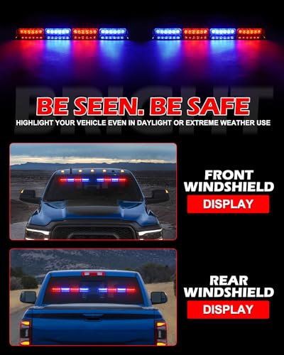 HLauto 604N Emergency Dash Strobe Lights: 2x16.8 inch Red Blue Security Light w/Take Down, 48 LED Safety Flashing Warning Hazard Interior Windshield Light Bar for Trucks Vehicles - color: #09 Red / Blue
