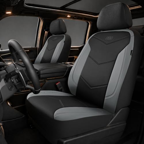 Skechers Memory Foam Seat Covers,Leather Car Seat Covers, Ultimate Comfort & Support Front Seat Covers Airbag Compatible, Automotive Universal Fit Most for SUVs, Vans, Sedans, Cars, Trucks,Gray - color: Black and Gray, size: Two Front Seats