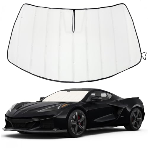 Windshield Sun Shade for Chevy Corvette 2020-2025 2026, Front Window Visor Accessories, Accordion Folding Design Blocks Heat & UV Rays Maintain Cool Interior and Save Space - size: Chevy Corvette 2020-2026
