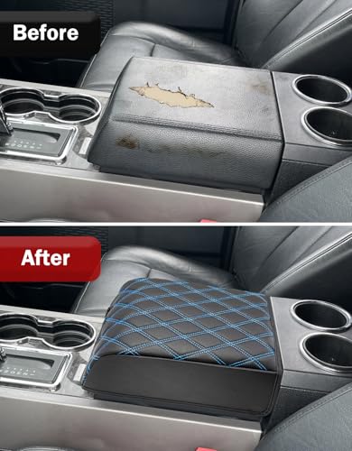 KBH Center Console Armrest Cover for F150 2004-2014, Lincoln Mark LT 2006-2008, Ford Expedition 2007-2017, Arm Rest Lid Covering, Anti-Scratch, Black-Blue Stitch (Fits Bucket Seat Console Only) - size: Bucket Seat, 04-14 F150, Blue Stitch