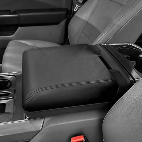 DEYTOP Armrest Cover for 2024 2025 2026 F150 Accessories Center Console Cover for Ford F150 2021-2026 Anti-scratch Armrest Protector (Black with Black Stitches, 21-26 WITH WORK SURFACE CONSOLE) - color: Black with Black Stitches, size: 21-23 WITH WORK SUR