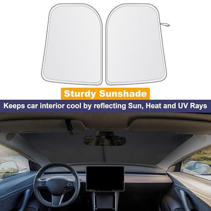 EcoNour Two-Piece Foldable Front Windshield Sun Shade for Tesla Model 3 & Y 2017–2026, 240T Reflective UV & Heat Protection, Storage Pouch Included, Custom Fit with Upgraded Design - size: Custom Size - Tesla Model-3 & Model-y