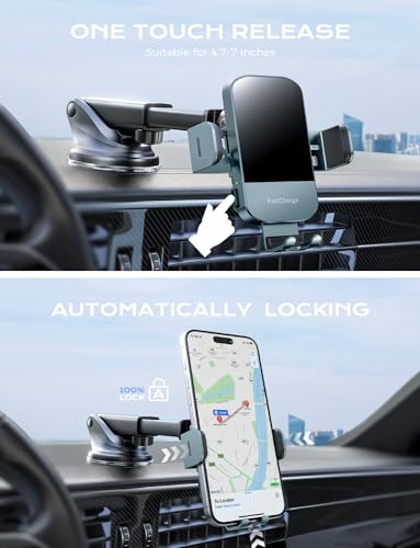 CHGeek Wireless Car Charger, 15W Fast Charging Auto Clamping Car Charger Phone Mount Phone Holder fit for iPhone 15 14 13 12 11 Pro Max Xs, Samsung Galaxy S24 Ultra S23 S22 S21, S20, S10+, Green - color: Green