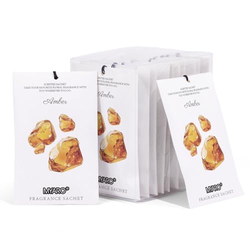 MYARO 12 Packs Amber Scented Sachets for Drawer and Closet, Long-Lasting Closet Sachet Bags Drawer deodorizers Fresh Scents, Home Fragrance for House - color: Amber